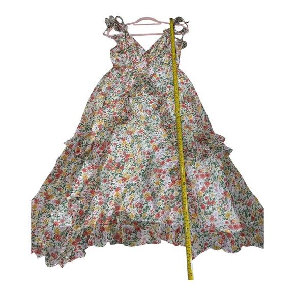 STORIA Floral Ruffle Romantic Frilly Midi Dress Tassel Ties Cottagecore Small - Picture 7 of 13